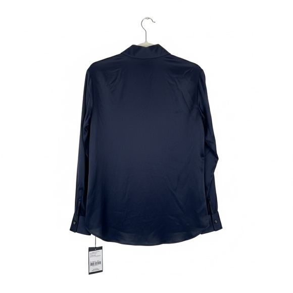 W by Worth Deep Navy Satin Half-Zip Blouse Size XS NWT - Picture 2 of 5